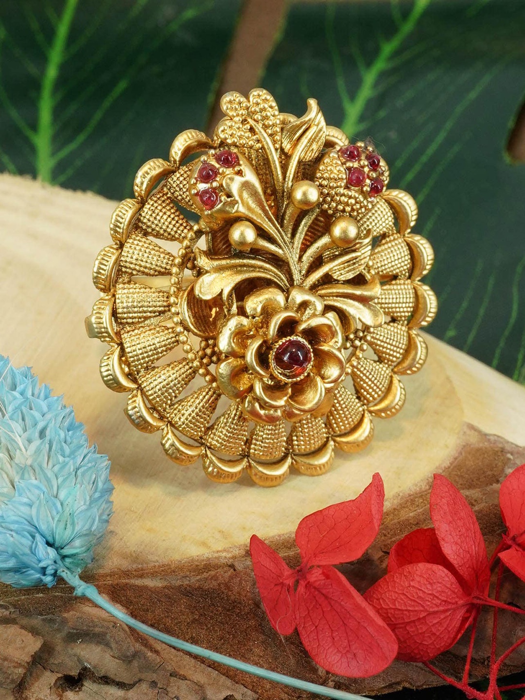 

GRIIHAM Gold-Plated AD Stone-Studded Antique Designer Adjustable Finger Ring