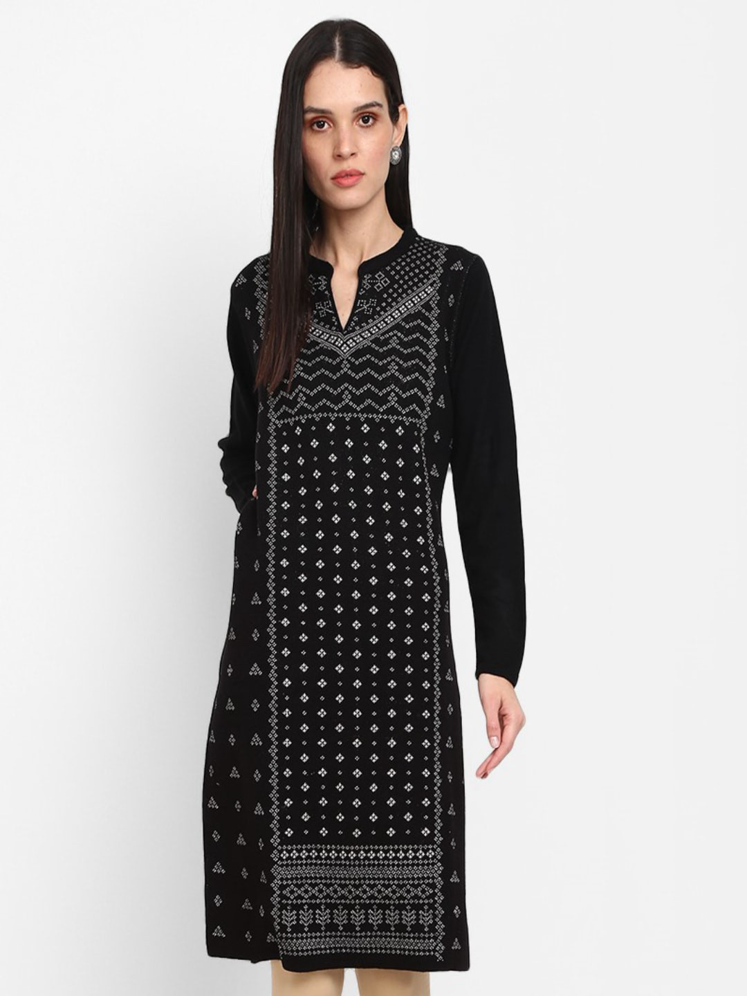 

V-Mart Women Ethnic Motifs Printed Jacquard Acrylic Kurta, Black