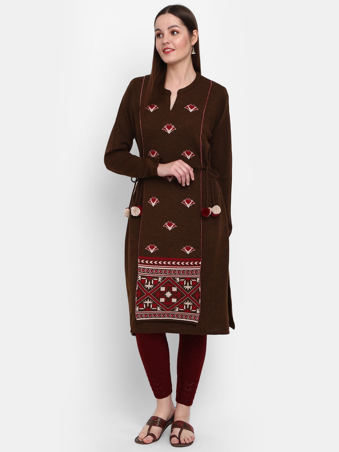 

V-Mart Women Ethnic Motifs Printed Jacquard Acrylic Kurta, Brown