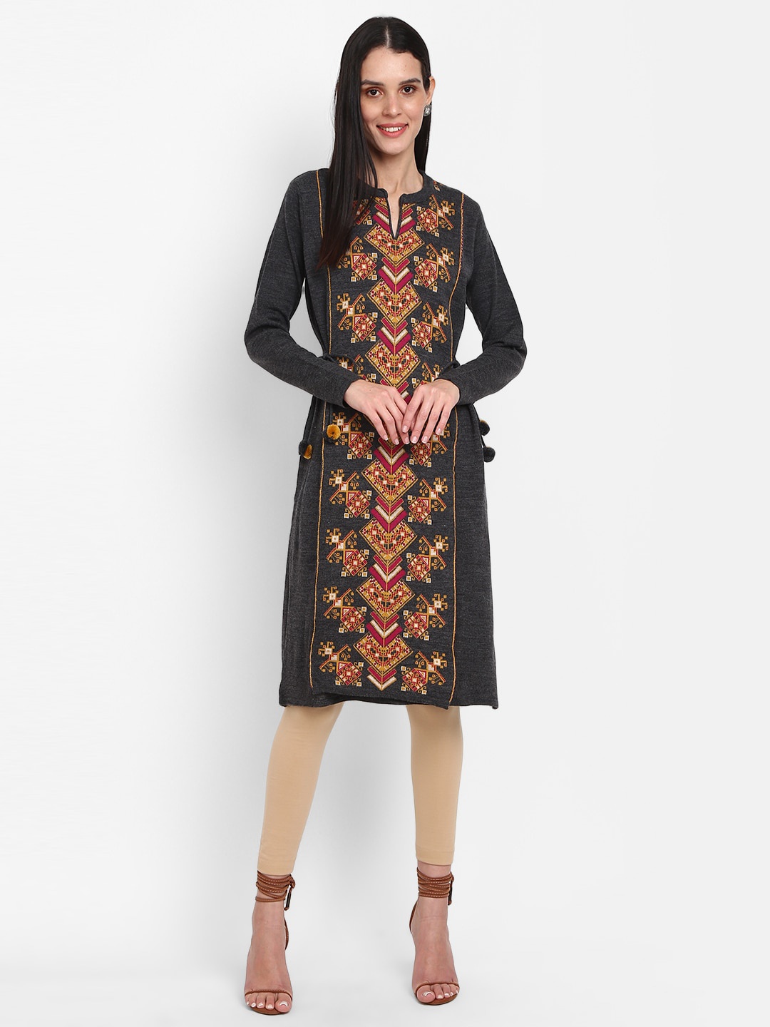 

V-Mart Women Ethnic Motifs Printed Jacquard Acrylic Kurta, Grey