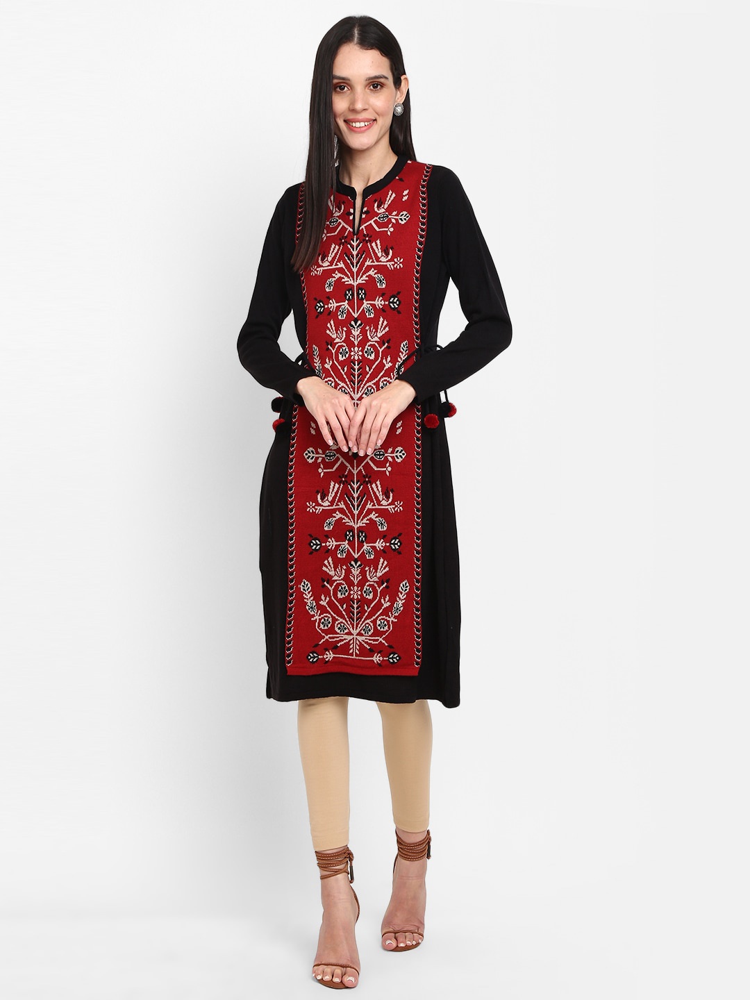 

V-Mart Women Ethnic Motifs Printed Jacquard Acrylic Kurta, Black