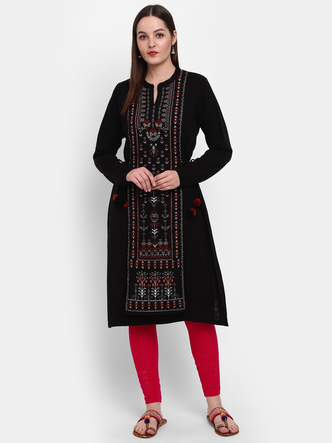 

V-Mart Women Ethnic Motifs Printed Jacquard Acrylic Kurta, Black