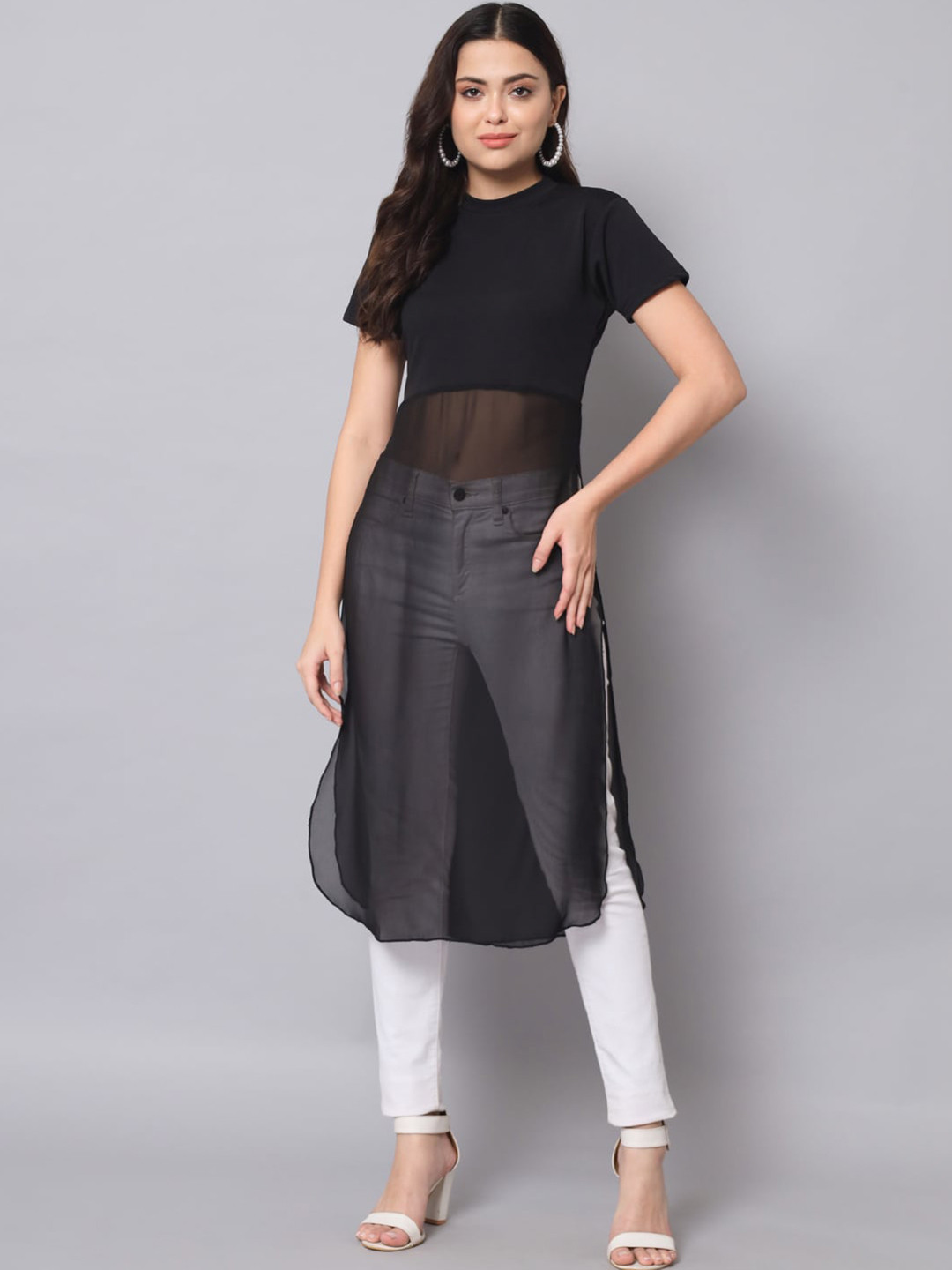 

AAHWAN High Neck Longline Top, Black