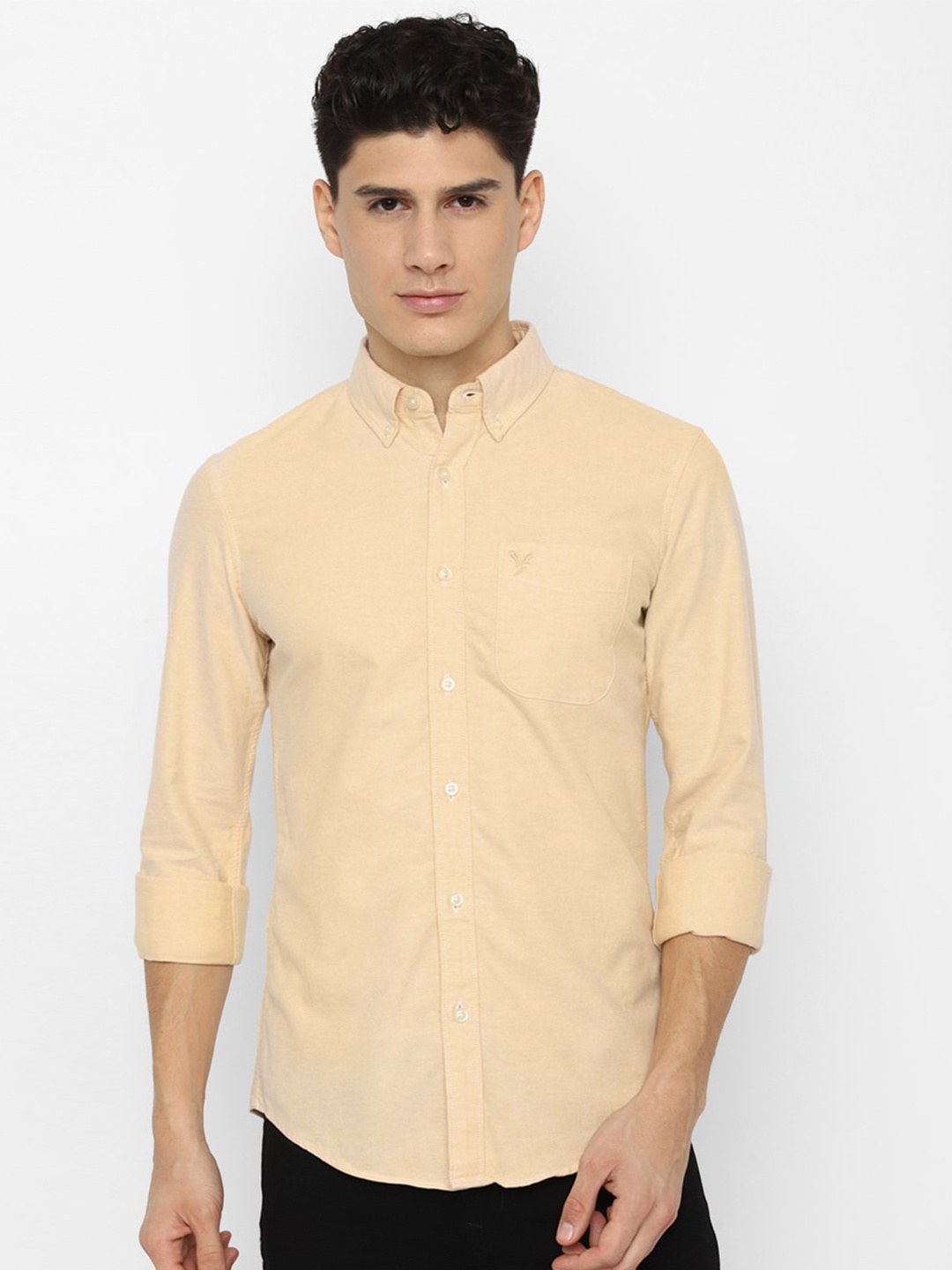 

AMERICAN EAGLE OUTFITTERS Men Slim Fit Casual Pure Cotton Shirt, Cream