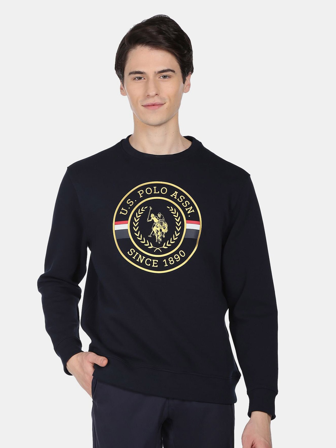 

U.S. Polo Assn. Men Round Neck Printed Cotton Sweatshirt, Blue