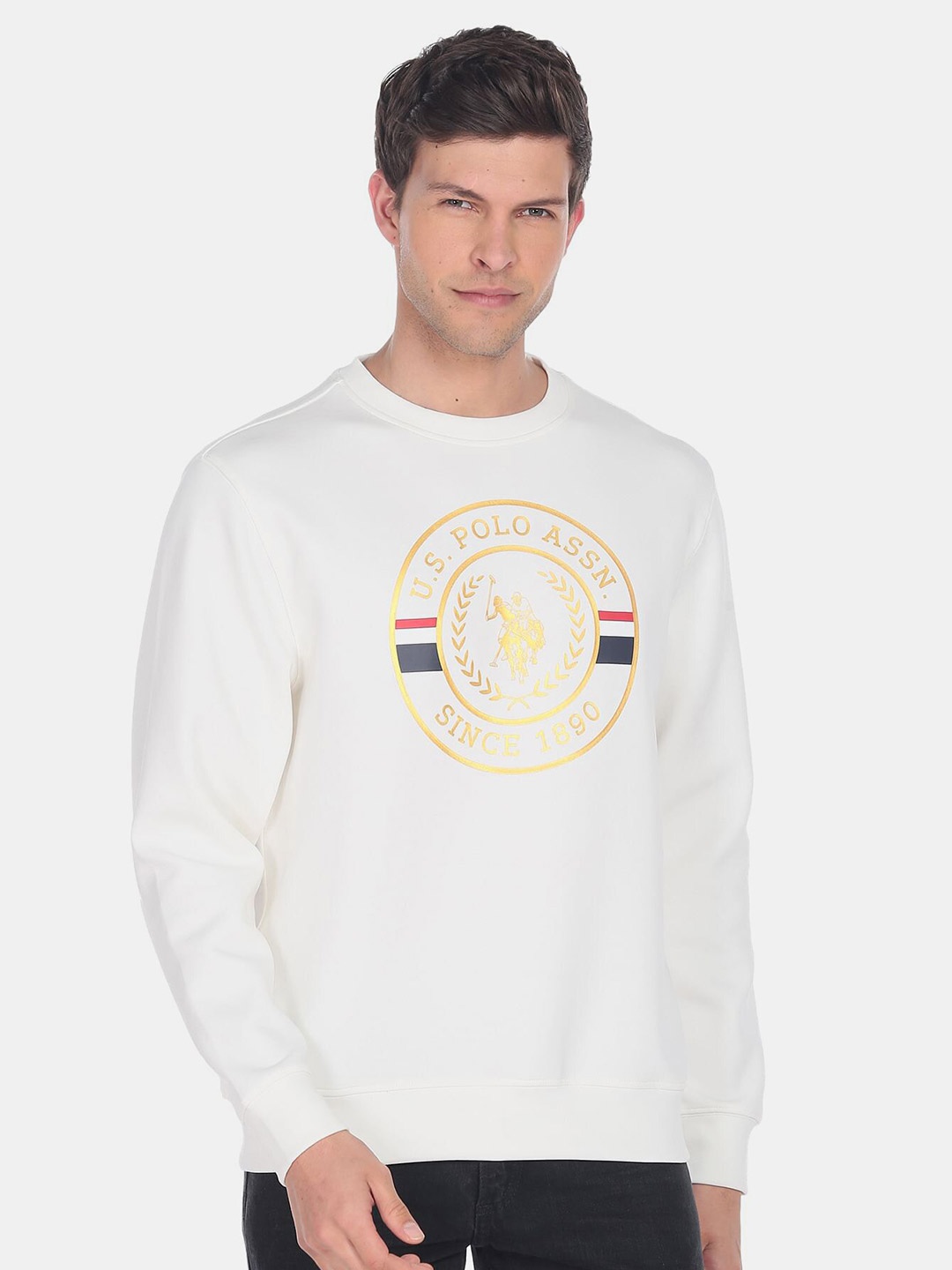 

U.S. Polo Assn. Men Printed Cotton Sweatshirt, White