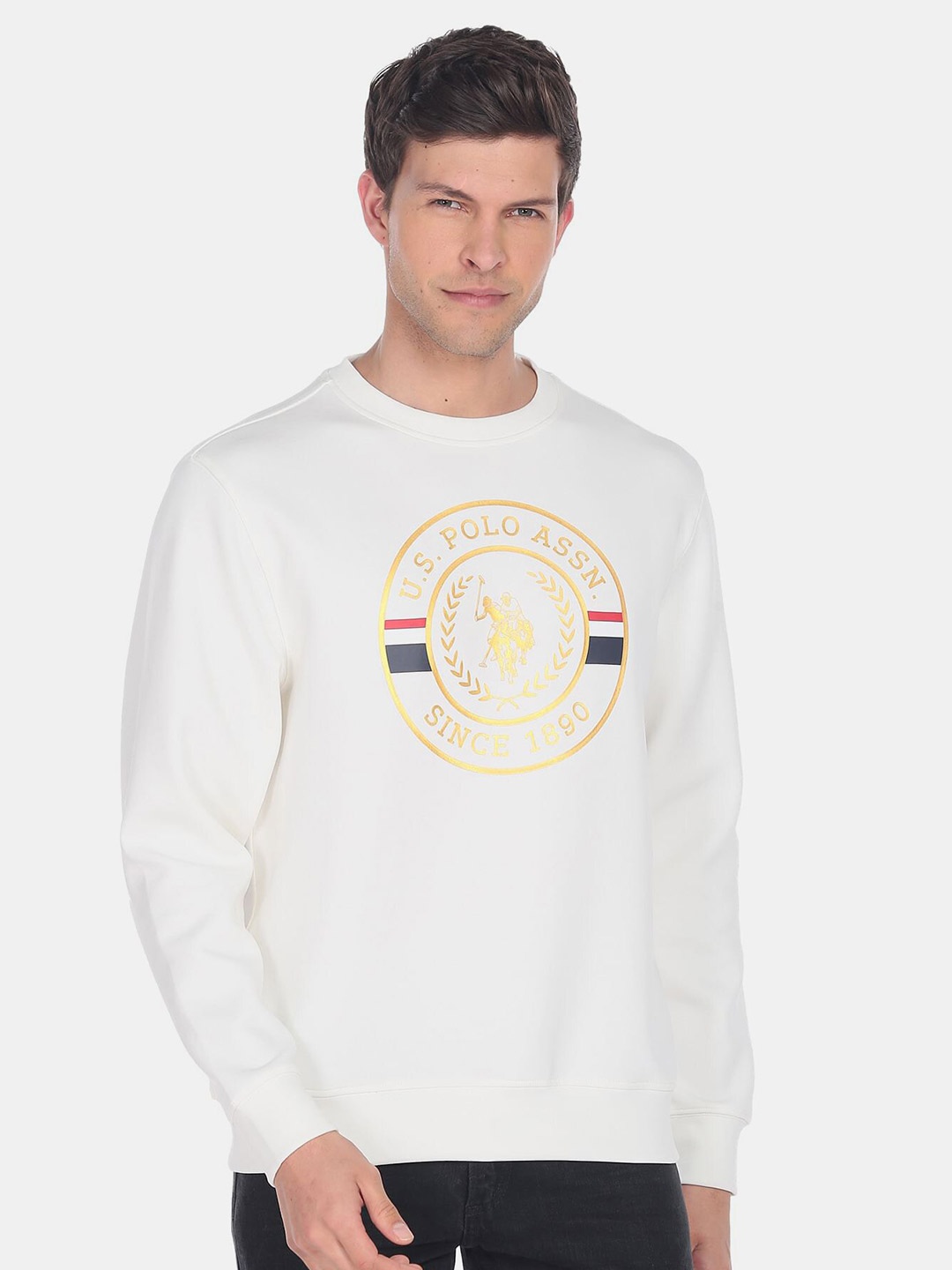 

U.S. Polo Assn. Men Printed Cotton Sweatshirt, White