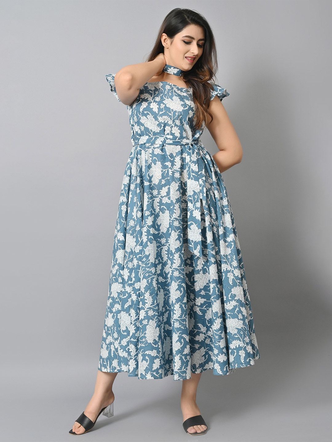 

VASTRAMANIAA Floral Midi Cotton Dress, Teal