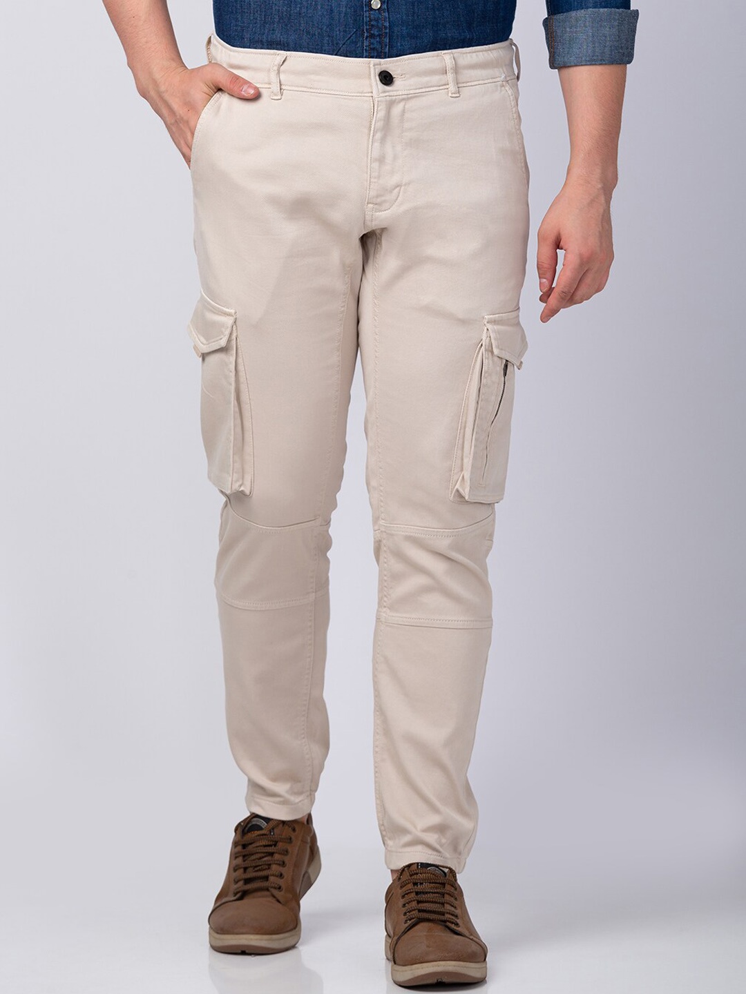 

SPYKAR Men Slim Fit Cargos Trousers, Beige