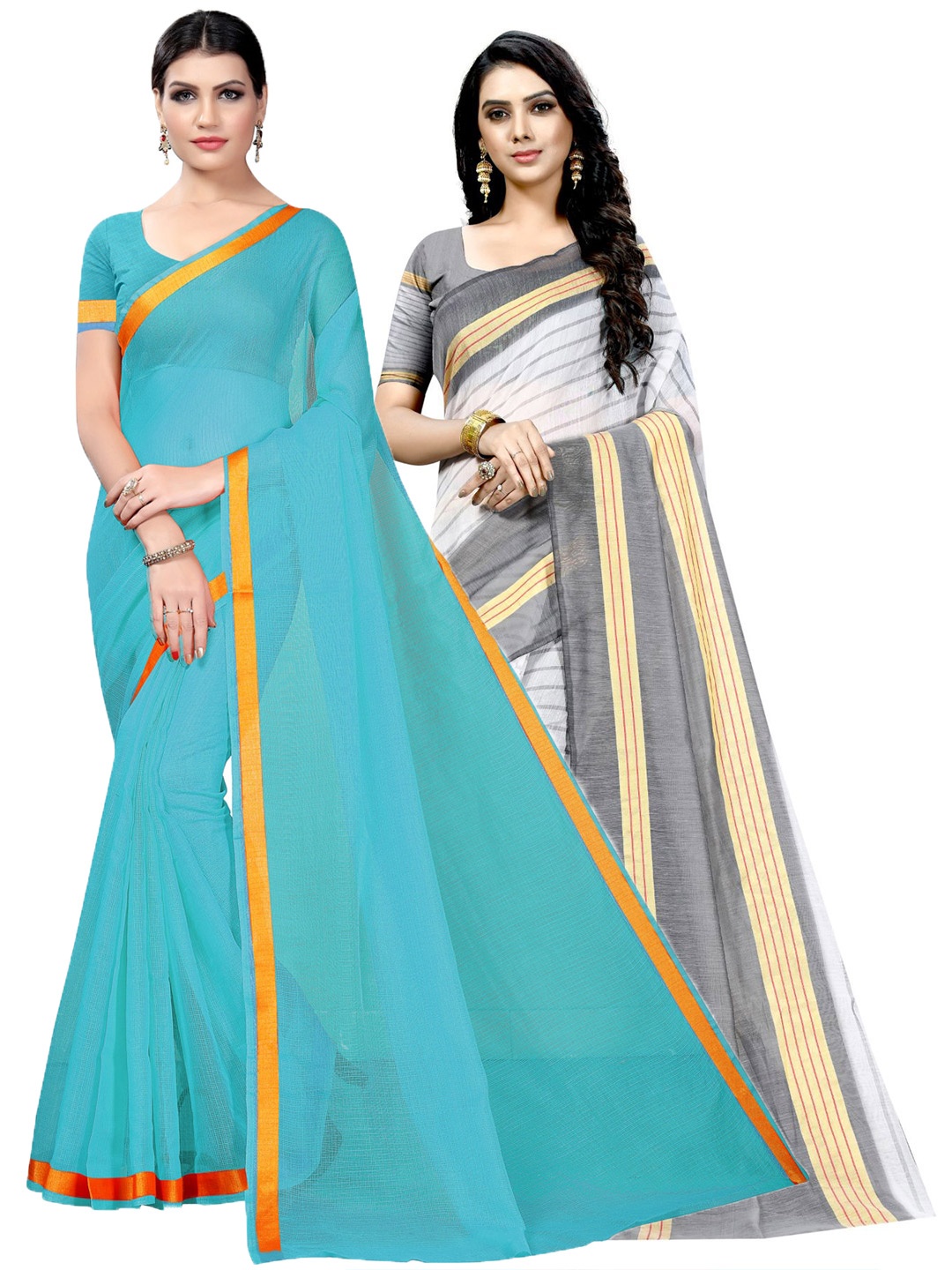 

KALINI Pack of 2 Cotton Blend Ilkal Saree, Blue