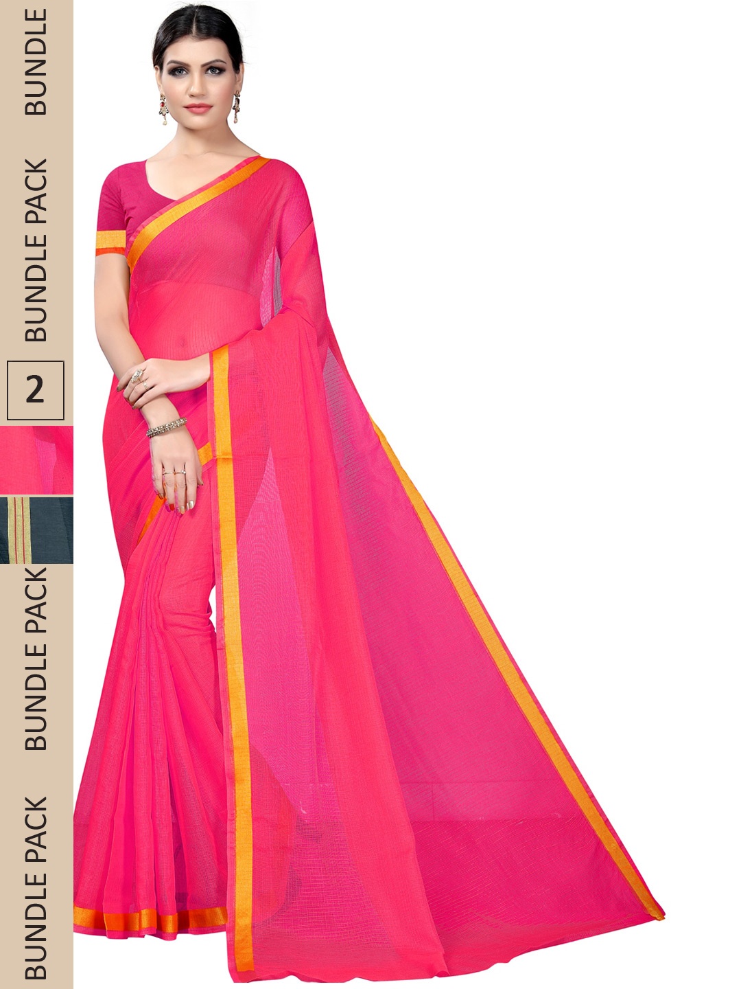

KALINI Pack of 2 Zari Ilkal Saree, Pink