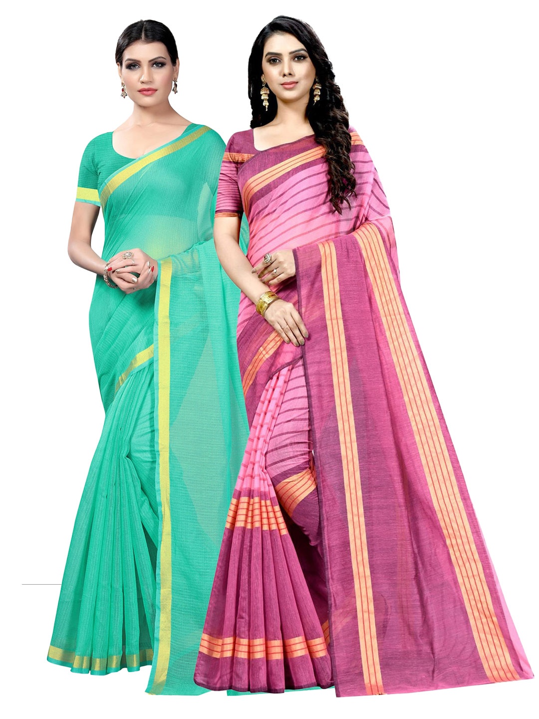 

KALINI Pack Of 2 Zari Ilkal Saree, Teal