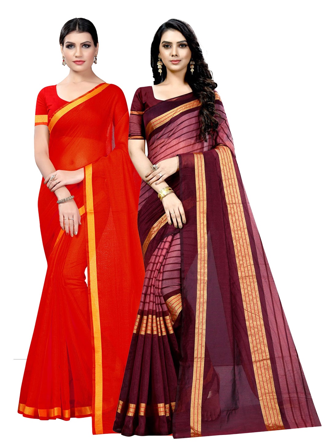

KALINI Pack of 2 Striped Ilkal Saree, Red