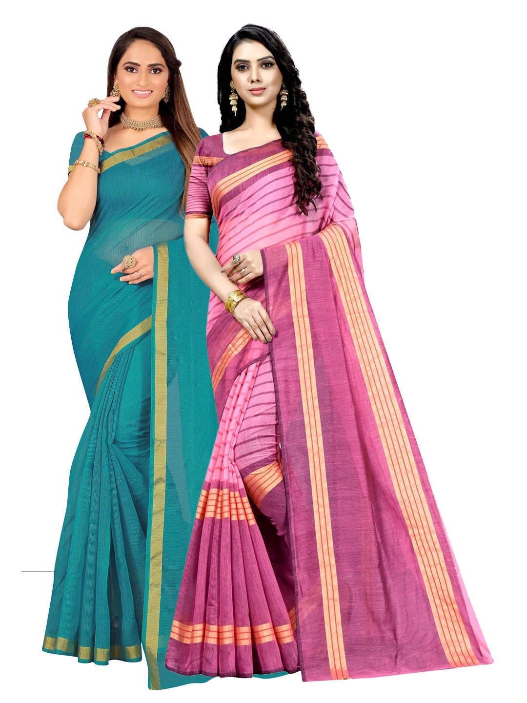 

KALINI Pack of 2 Silk Cotton Ilkal Saree, Pink