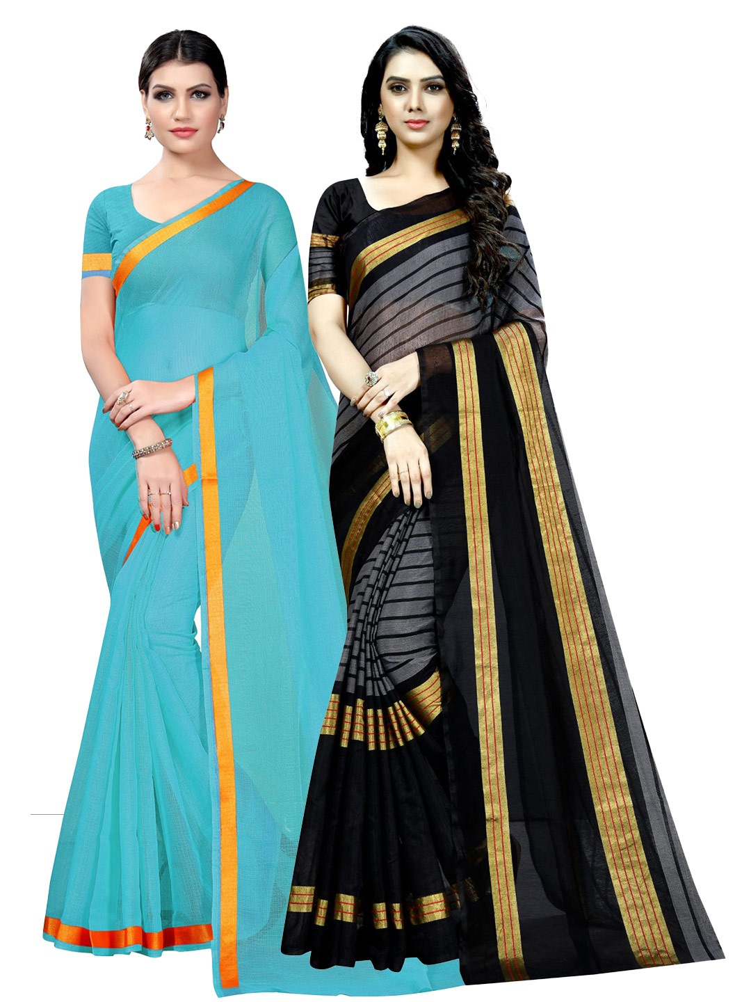 

KALINI Turquoise Set Of 2 Ilkal Saree, Turquoise blue