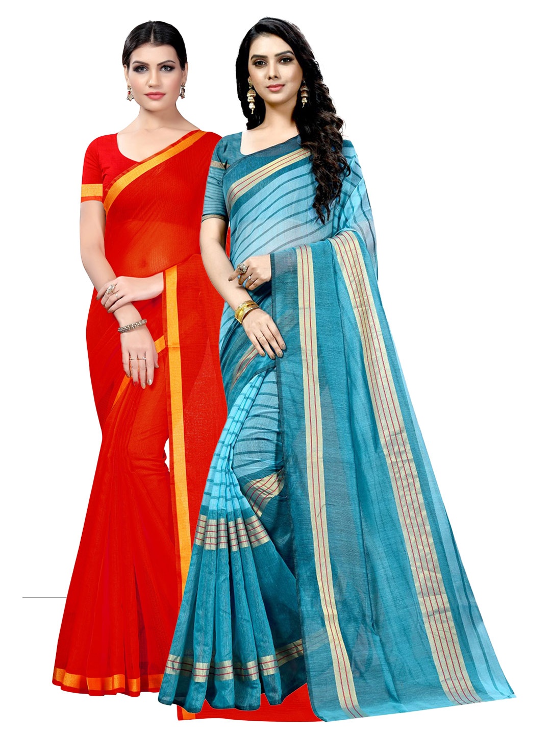 

KALINI Pack of 2 Ilkal Saree, Red