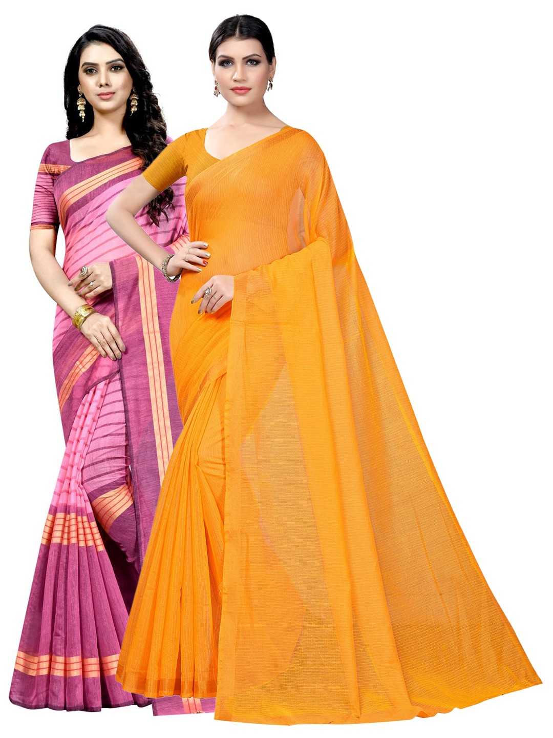 

KALINI Pack of 2 Cotton Blend Ilkal Saree, Mustard