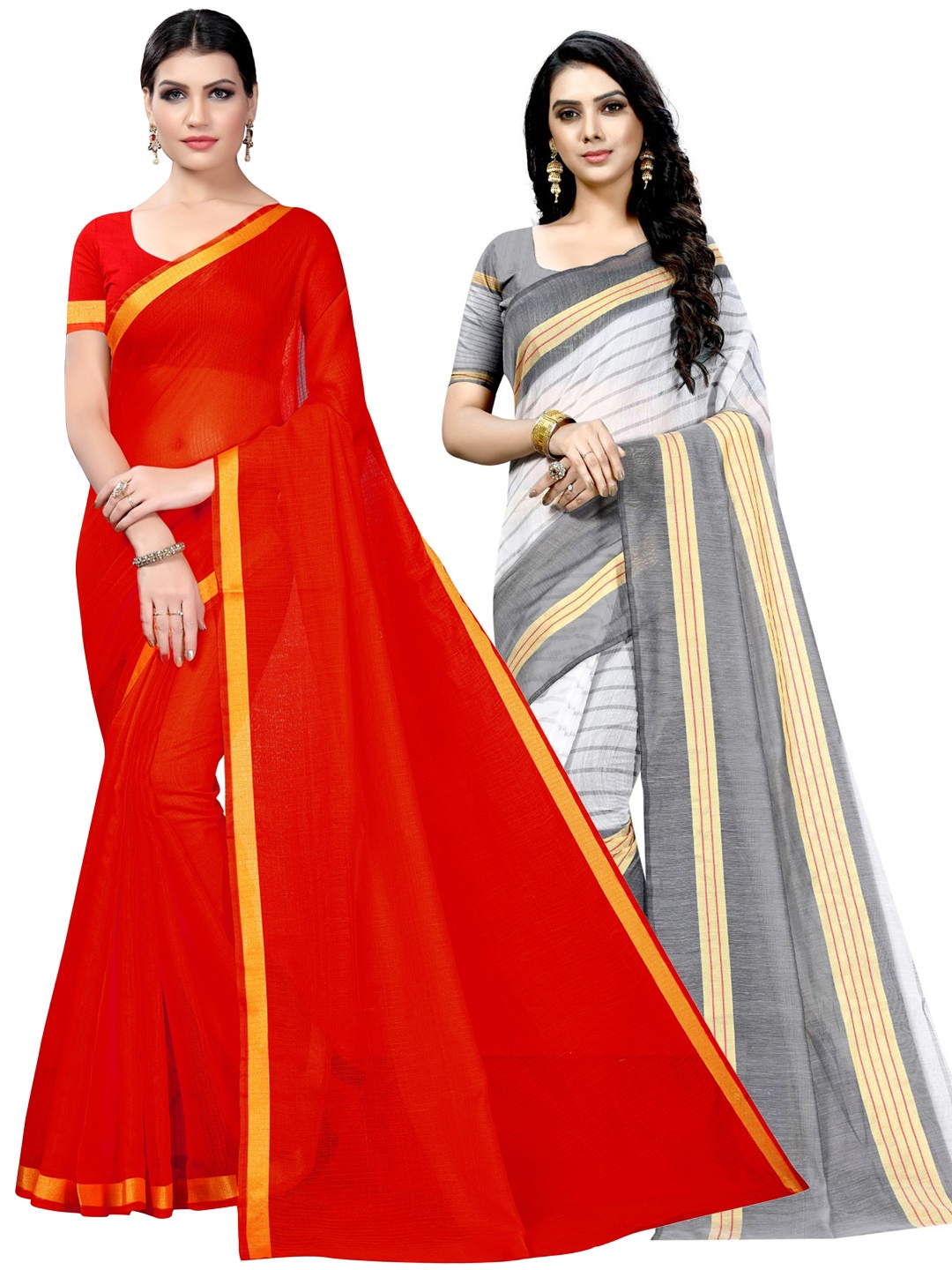 

KALINI Pack of 2 Cotton Blend Ilkal Saree, Red
