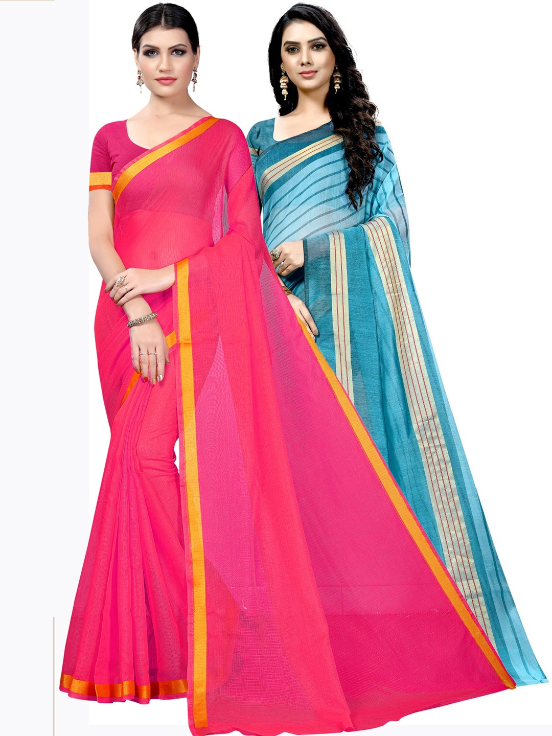 

KALINI Pack of 2 Silk Cotton Ilkal Saree, Pink