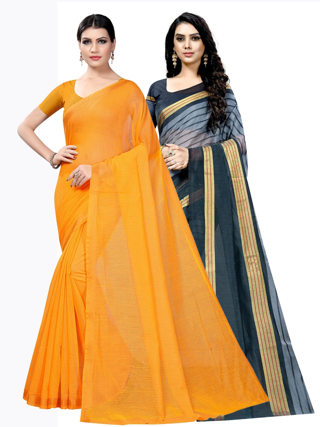 

KALINI Pack of 2 Striped Ilkal Saree, Mustard