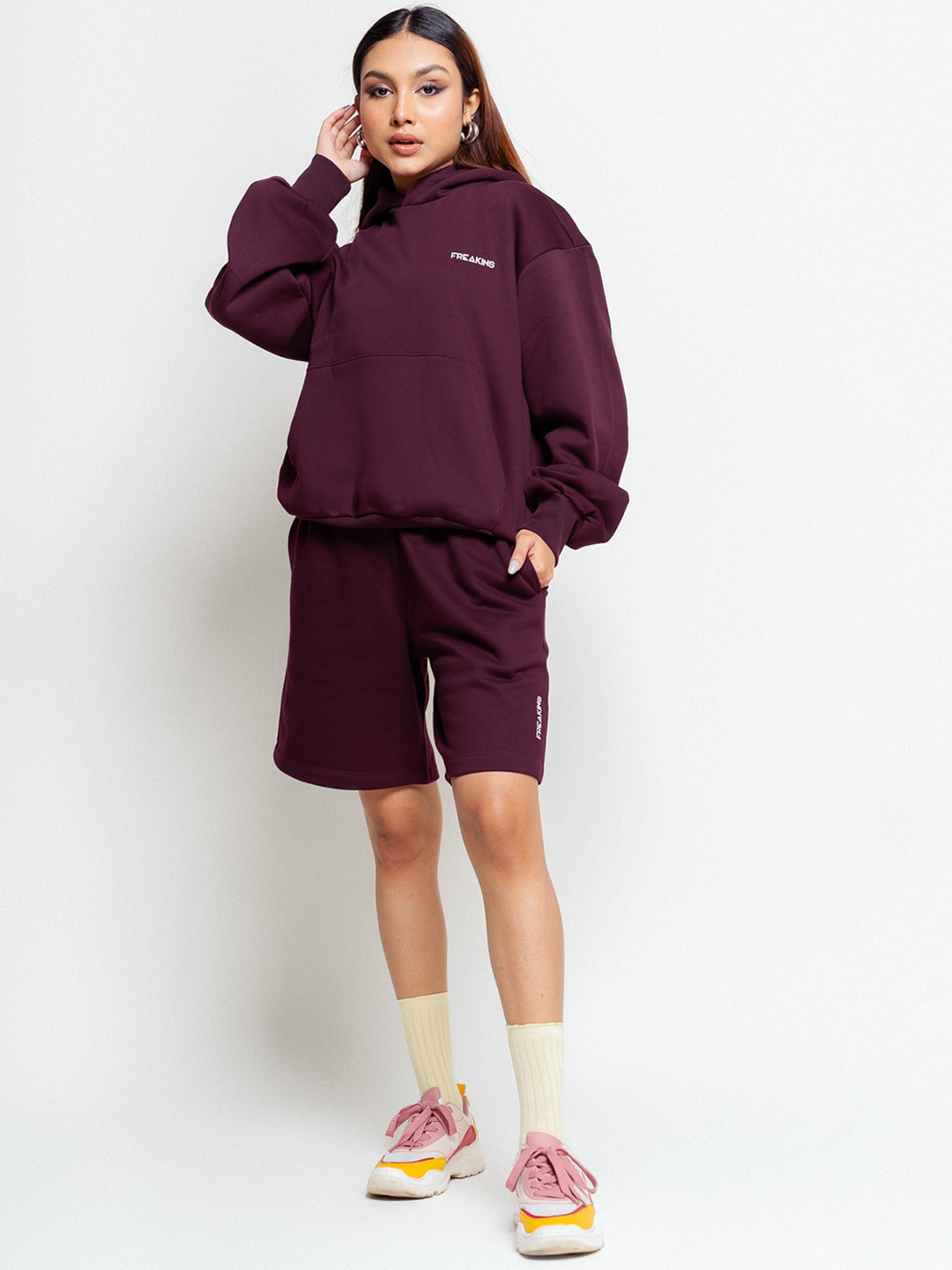 

FREAKINS Women Loose Fit High-Rise Cotton Sports Shorts, Maroon