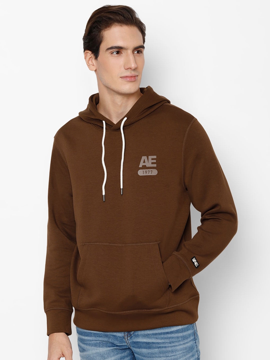 

AMERICAN EAGLE OUTFITTERS Men Printed Hooded Sweatshirt, Brown