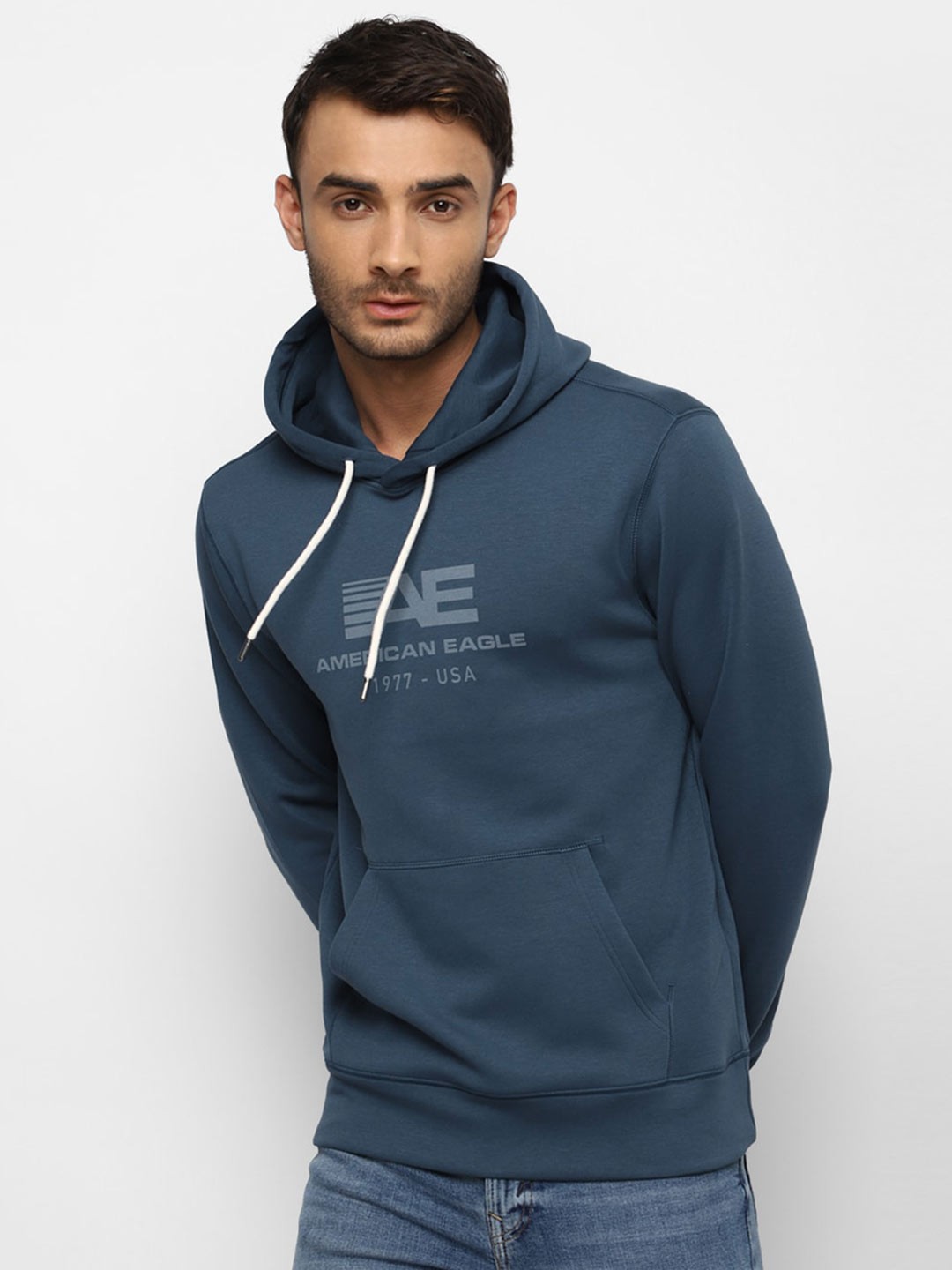 

AMERICAN EAGLE OUTFITTERS Men Printed Hooded Sweatshirt, Blue