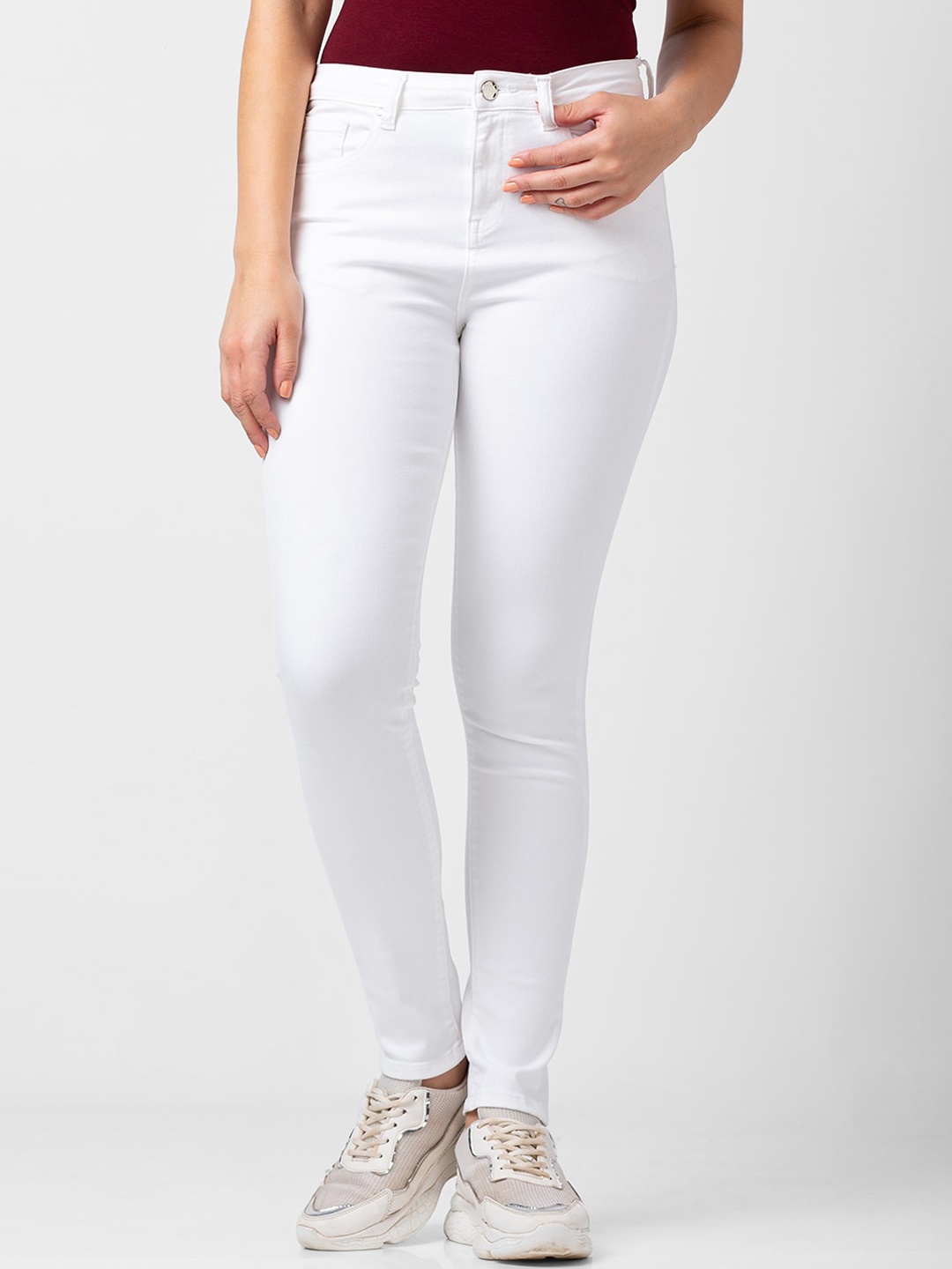 

SPYKAR Women Cotton Skinny Fit Mid-Rise Jeans, White