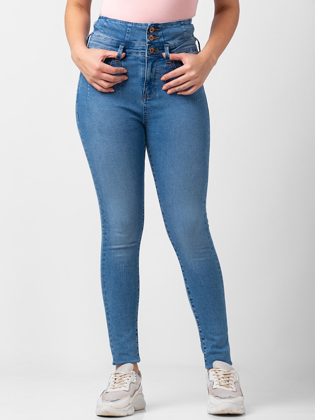 

SPYKAR Women Cotton Skinny Fit Mid-Rise Jeans, Blue