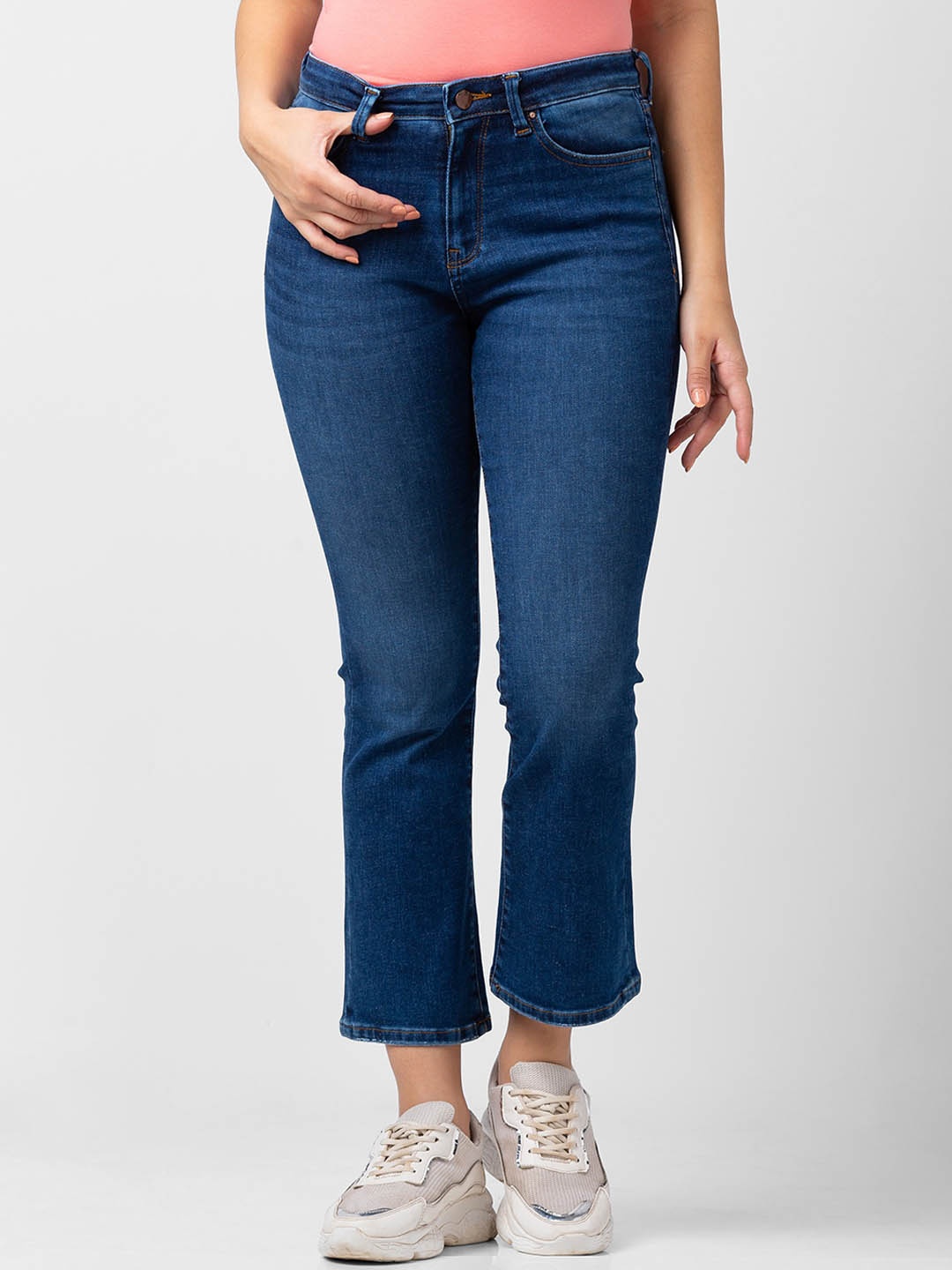 

SPYKAR Women Elissa Cotton Bootcut High-Rise Light Fade Jeans, Blue