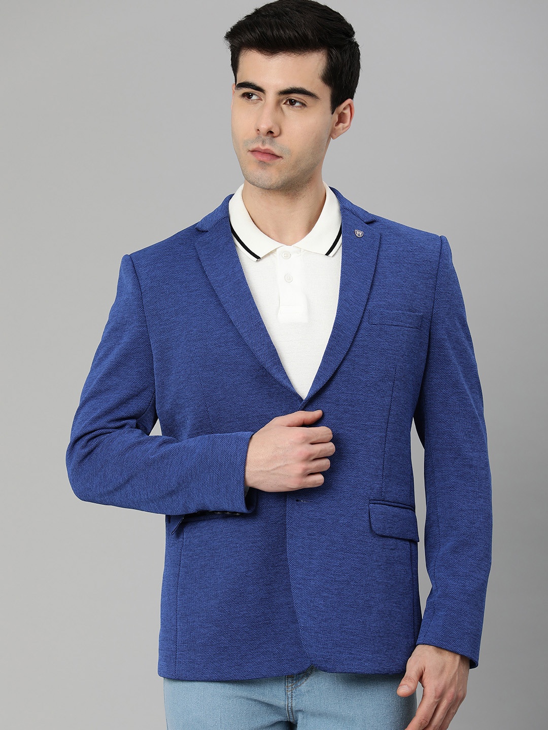 

ESSAS club Men Regular Fit Single-Breasted Blazer, Blue