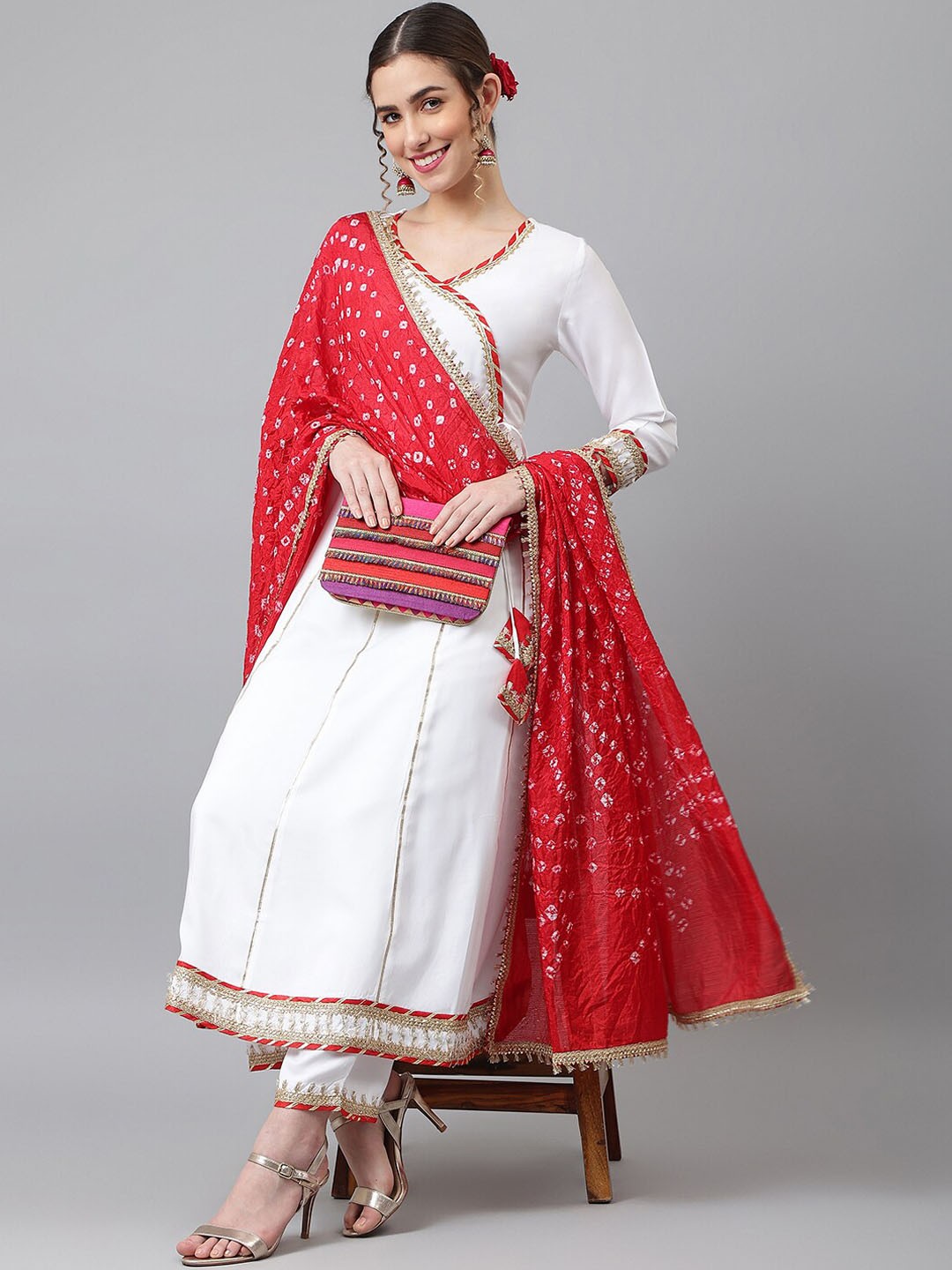 

Khushal K Women Angrakha Kurta with Trousers & Dupatta, White