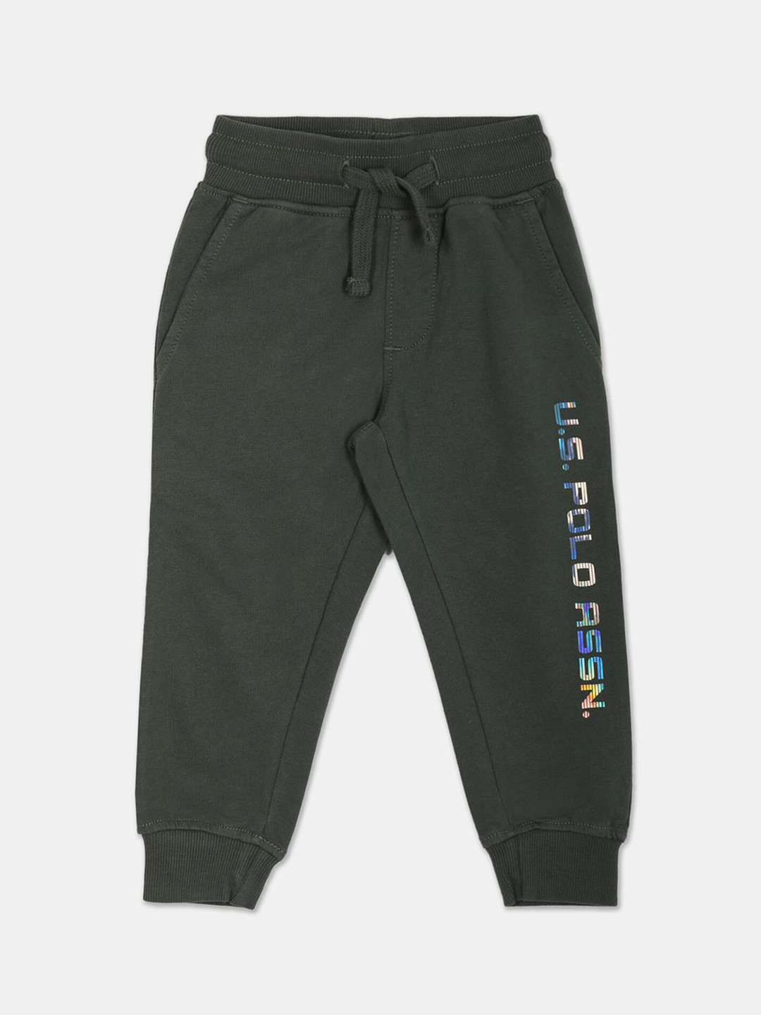 

U.S. Polo Assn. Kids Boys Metallic Printed Cotton Joggers, Olive