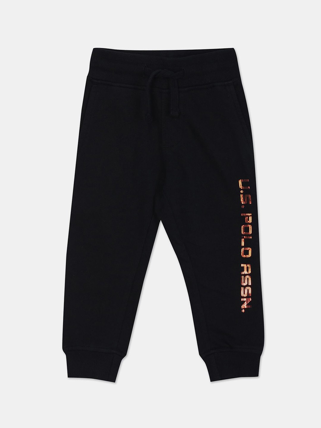 

U.S. Polo Assn. Kids Boys Metallic Printed Pure Cotton Joggers, Black