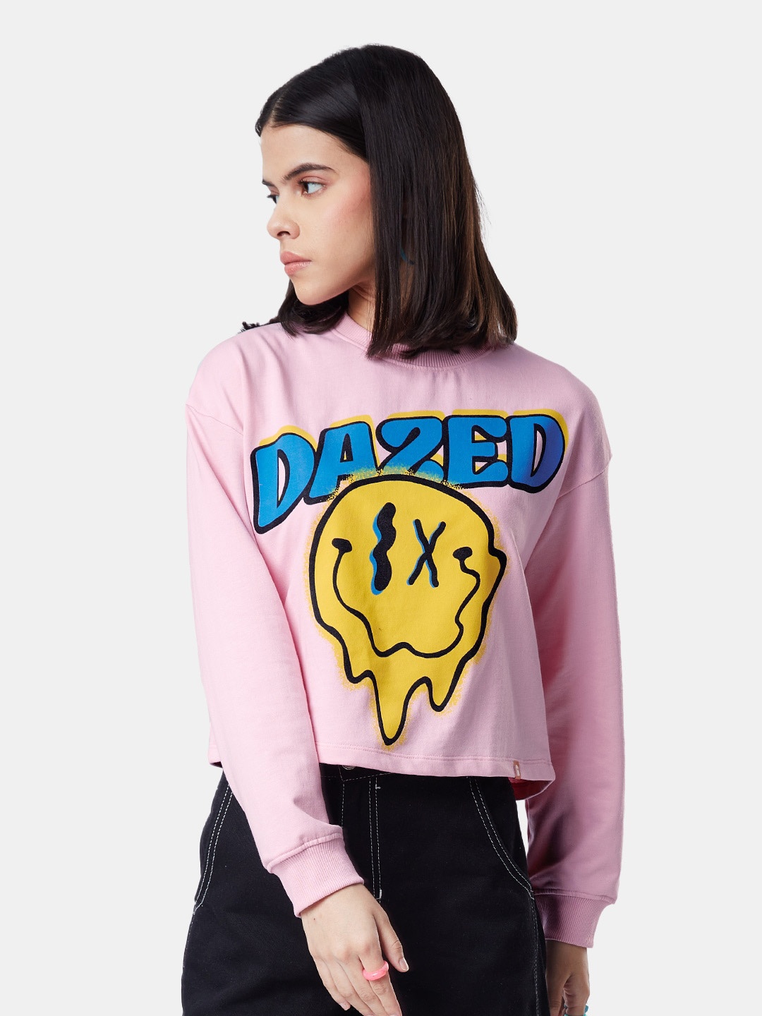 

The Souled Store Women Printed Cotton Sweatshirt, Pink