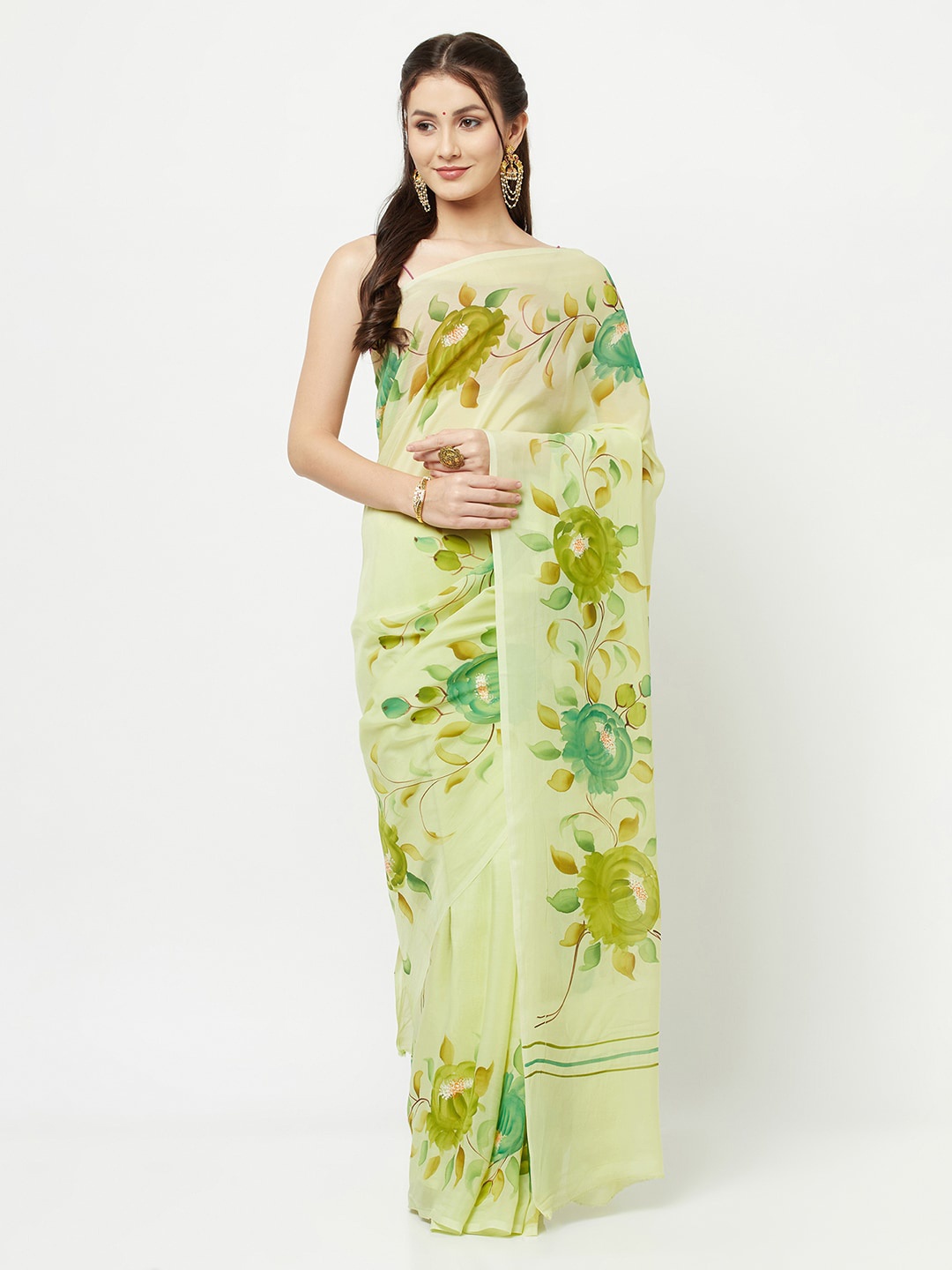 

La Vastraa Floral Printed Organza Saree, Green