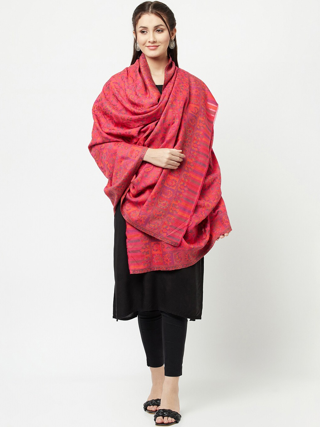 

La Vastraa Women Woven-Design Woolen Shawl, Pink