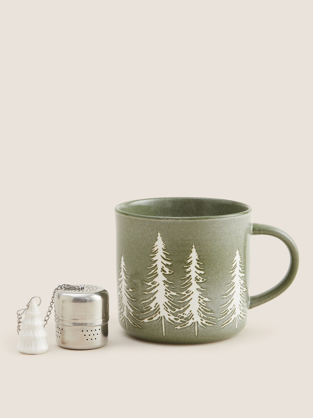 

Marks & Spencer Green & White Ethnic Motifs Textured Bone China Matte Mug
