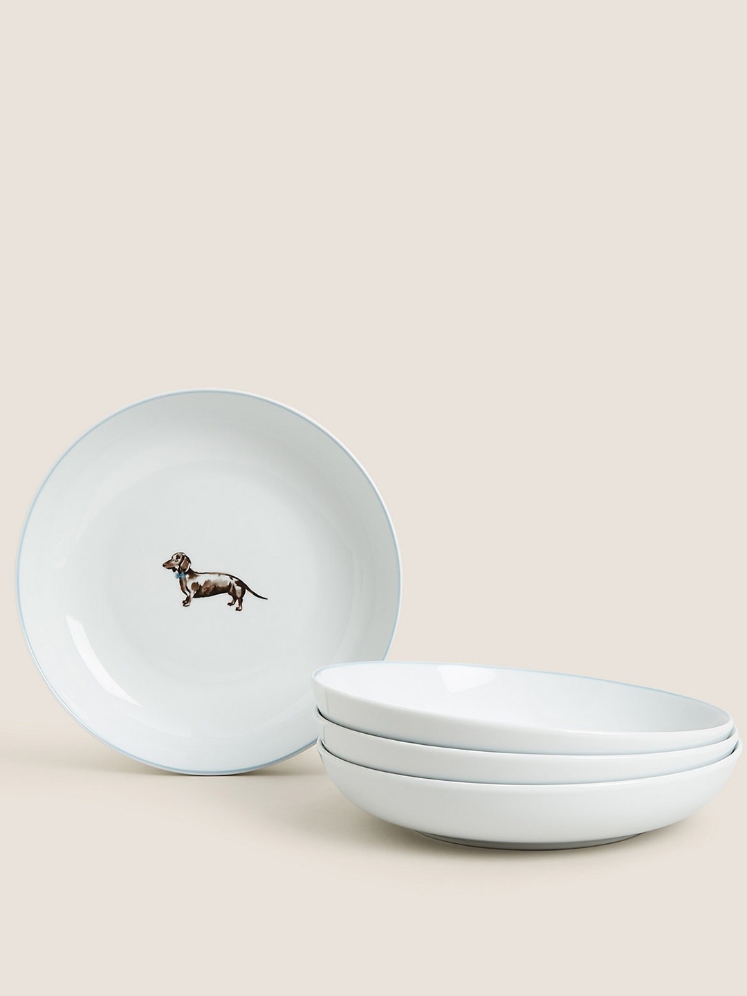 

Marks & Spencer White & Brown 4 Pieces Printed Bone China Glossy Bowls