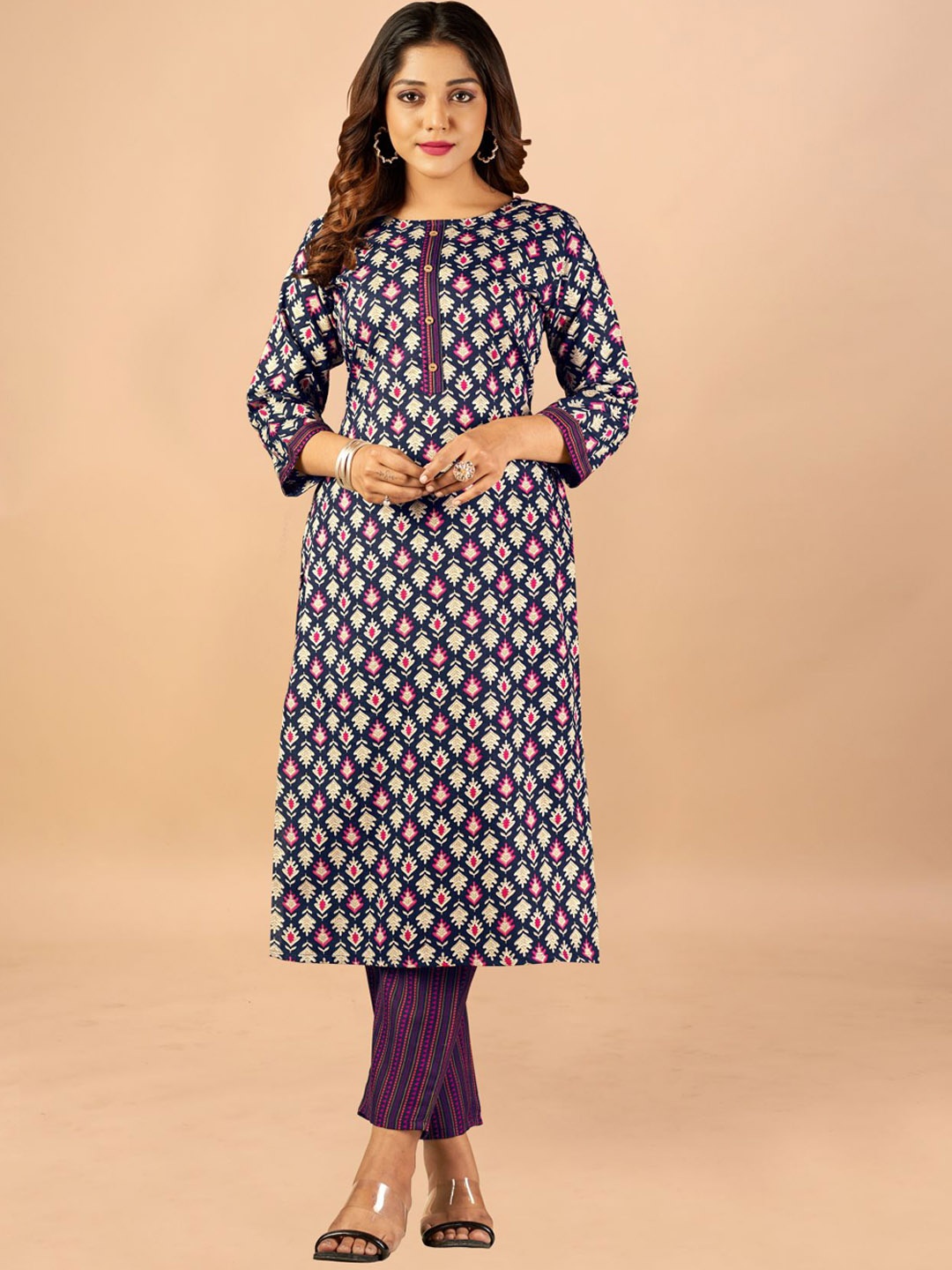 

KALINI Ethnic Motifs Printed Kurta with Trousers, Purple