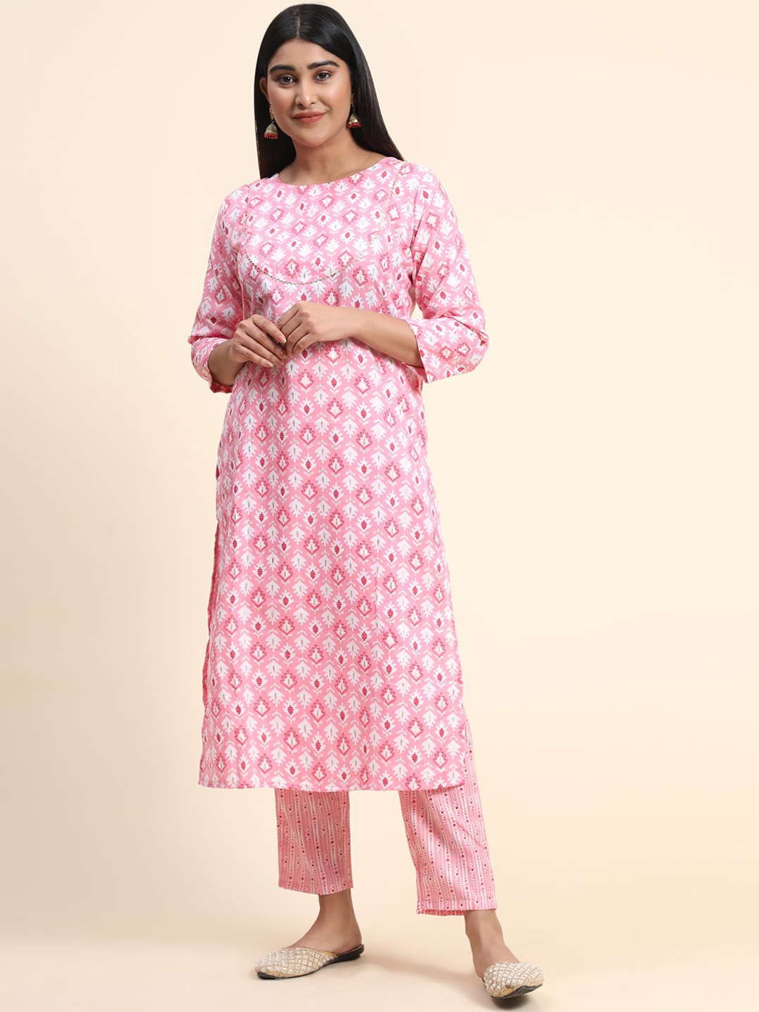 

KALINI Ethnic Motifs Printed Gotta Patti Kurta with Trousers, Pink