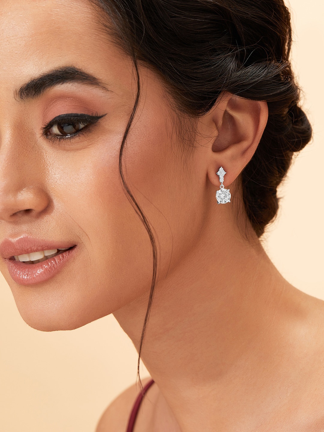

Rubans Silver Rhodium-Plated Floral Drop Earrings