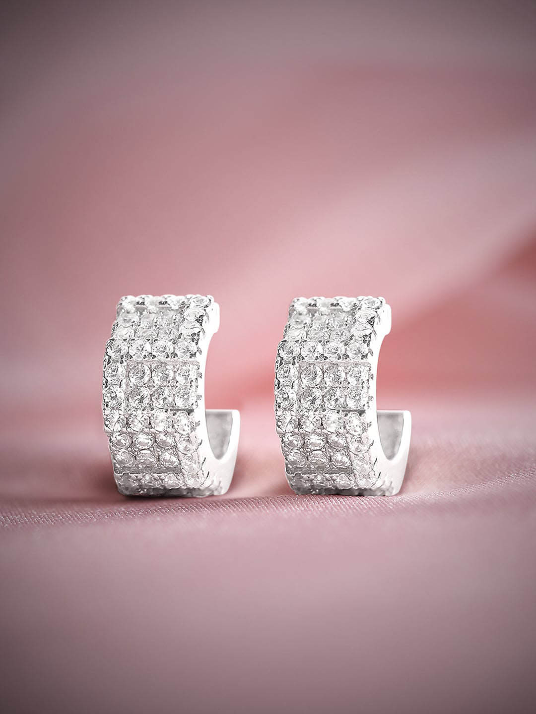

Rubans Silver 925 Sterling Silver & Rhodium-Plated Classic Half Hoop Earrings, White