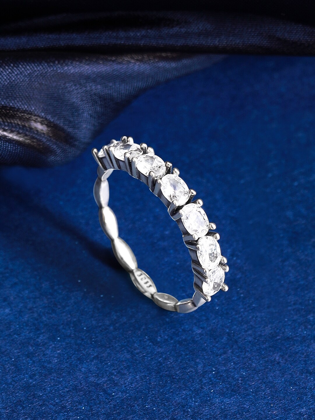 

Rubans Silver 92.5 Sterling Silver Rhodium-Plated CZ-Studded Finger Ring, White