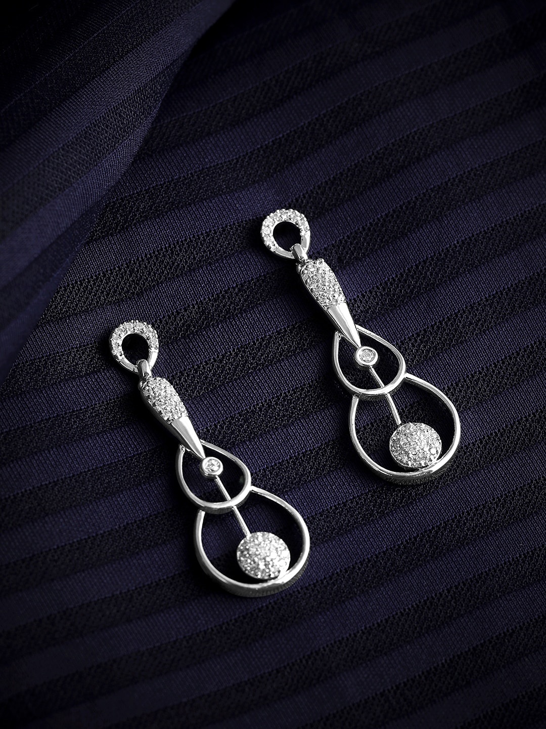 

Rubans Silver Rhodium-Plated Classic Drop Earrings