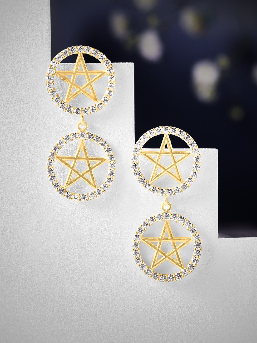 

Rubans Silver Gold-Plated Star Shaped Drop Earrings