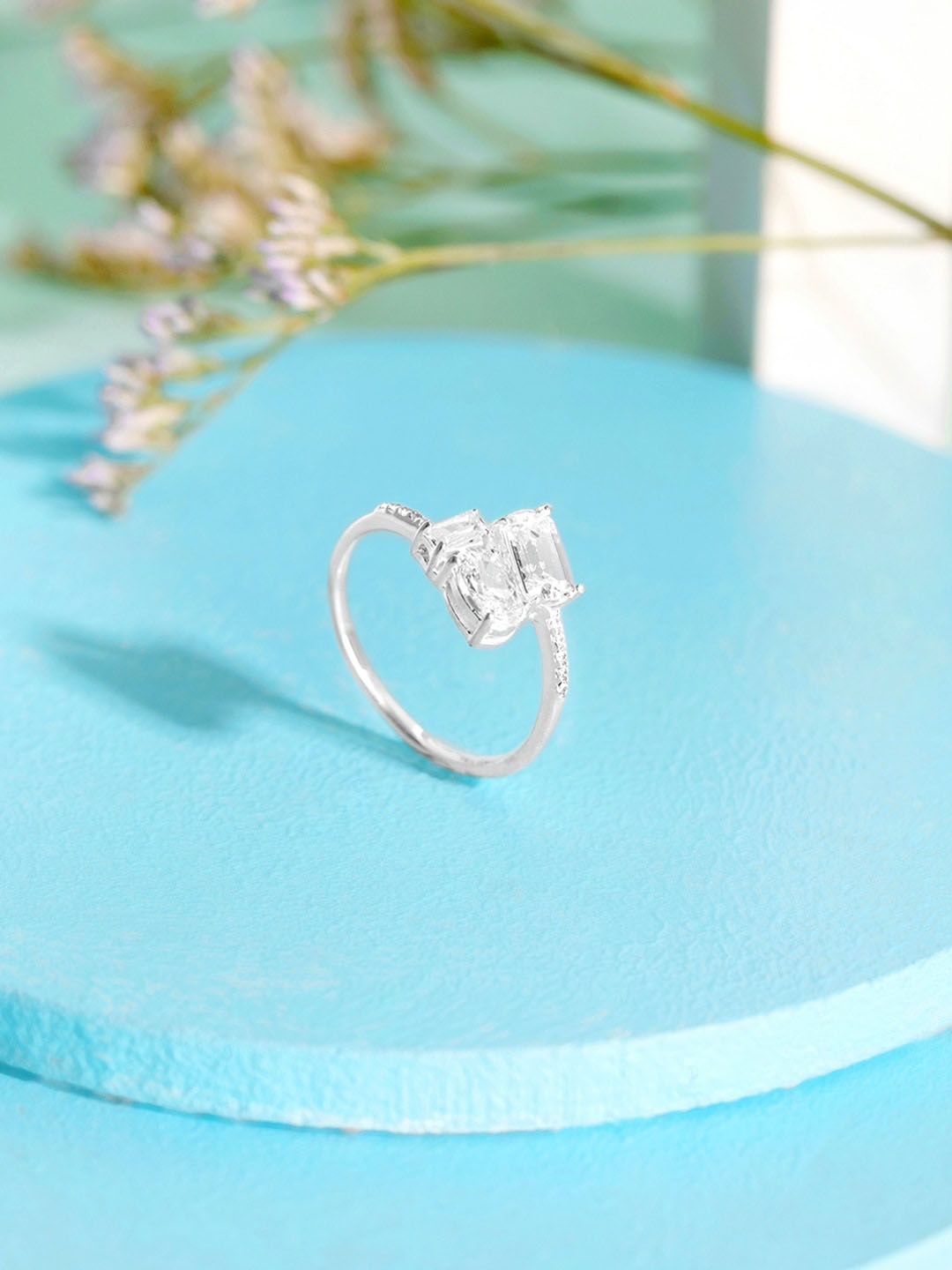 

Rubans Silver 92.5 Sterling Silver Rhodium-Plated Stone-Studded Finger Ring