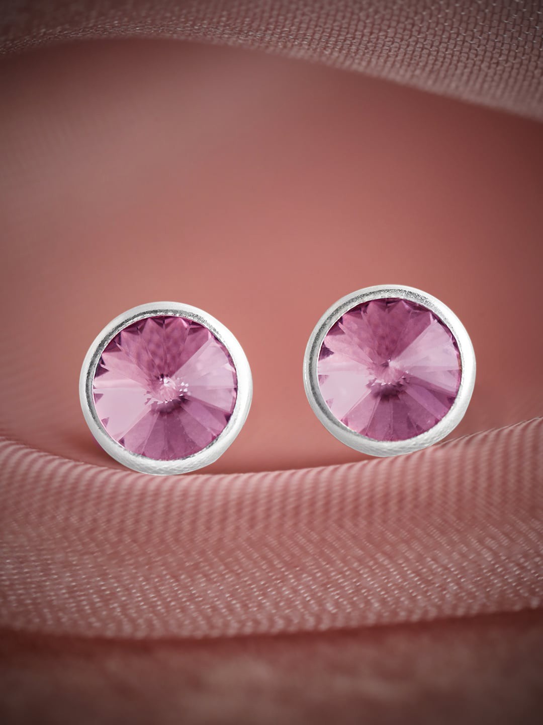 

Rubans Silver 925 Sterling & Rhodium-Plated Circular Studs Earrings, Purple