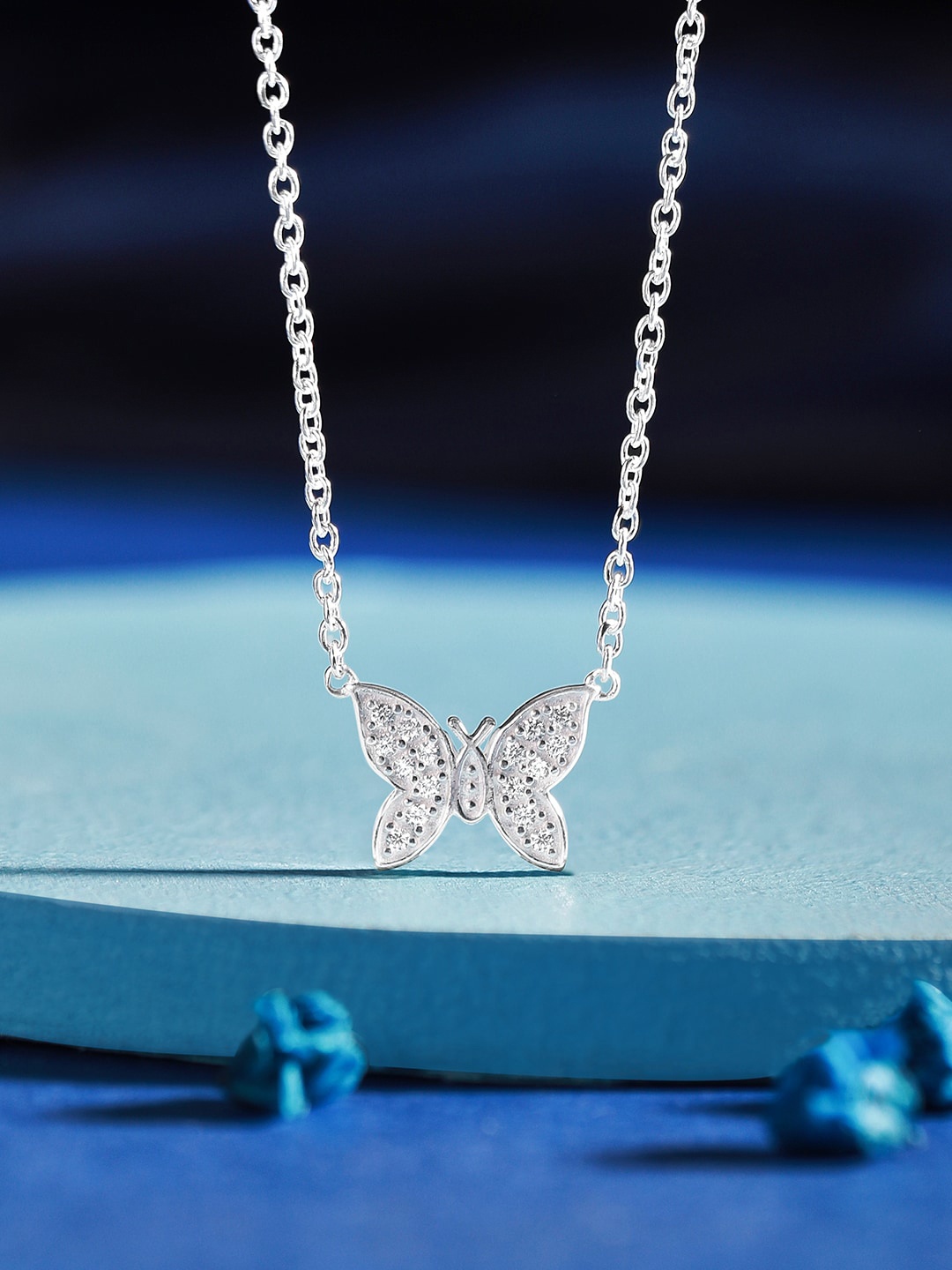 

Rubans Silver Sterling Silver Rhodium-Plated Pave Butterfly Pendant Necklace
