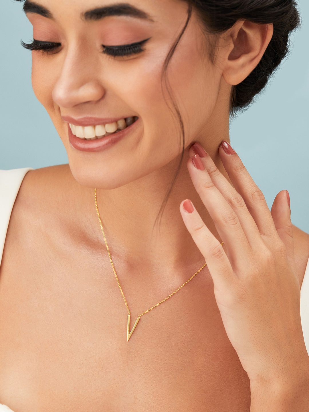 

Rubans Silver Sterling Silver Gold-Plated Dynamic Golden V Shaped Pendant Necklace
